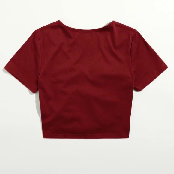 Solid Drawstring Ruched Crop Tee - Picture 2 of 3